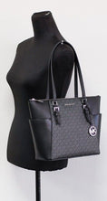 Load image into Gallery viewer, Michael Kors Charlotte Black PVC Leather Large Top Zip Tote Handbag Bag Purse
