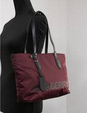 Load image into Gallery viewer, Burberry Small Burgundy Logo Branded Econyl Nylon Tote Shoulder Handbag Purse
