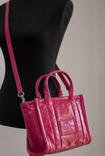 Load image into Gallery viewer, Marc Jacobs The Shiny Crinkle Mini Tote Magenta Leather Crossbody Handbag Purse

