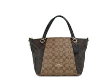 Load image into Gallery viewer, COACH Kacey Khaki Brown Blocked Signature Canvas Top Zip Satchel Handbag
