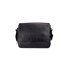 Load image into Gallery viewer, Burberry Bruno Small Black Embossed Branded Pebble Leather Messenger Handbag
