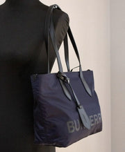 Load image into Gallery viewer, Burberry Small Navy Blue Logo Econyl Nylon Tote Shoulder Handbag Purse
