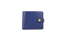 Load image into Gallery viewer, Versace Navy Blue Compact Smooth Leather Gold Toned Medusa Snap Bifold Wallet
