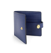 Load image into Gallery viewer, Versace Navy Blue Compact Smooth Leather Gold Toned Medusa Snap Bifold Wallet
