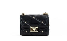 Load image into Gallery viewer, Michael Kors Serena Small Smooth Black Vegan Leather Studded Flap Crossbody Bag
