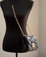 Load image into Gallery viewer, Michael Kors Serena Small Smooth Black Vegan Leather Studded Flap Crossbody Bag
