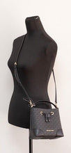 Load image into Gallery viewer, Michael Kors Mercer Small Black Signature Leather Bucket Crossbody Handbag Purse
