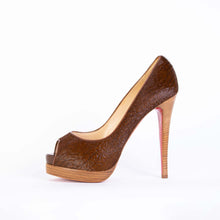 Load image into Gallery viewer, Christian Louboutin Elegant Open Toe Leather Pumps with Wooden Heel
