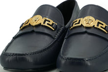 Load image into Gallery viewer, Versace Elegant Navy Blue Calf Leather Loafers
