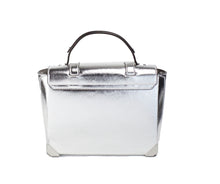 Load image into Gallery viewer, Michael Kors Manhattan Medium Silver Leather Top Handle Satchel Bag
