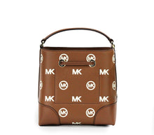 Load image into Gallery viewer, Michael Kors Mercer Small Luggage Embossed Drawstring Bucket Messenger Bag
