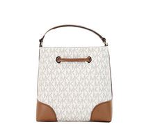 Load image into Gallery viewer, Michael Kors Mercer Small Vanilla Signature Leather Bucket Crossbody Bag
