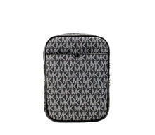 Load image into Gallery viewer, Michael Kors Black Silver PVC Flight Leather North South Chain Crossbody Bag
