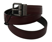 Load image into Gallery viewer, Dolce &amp; Gabbana Men Bordeaux Leather Belt with Gray Brushed Buckle

