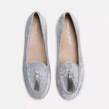 Load image into Gallery viewer, Charles Philip Elegant Silver Velvet Flats with Tassel Detail
