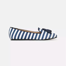 Load image into Gallery viewer, Charles Philip Elegant Striped Silk Moccasins with Suede Tassel
