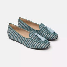 Load image into Gallery viewer, Charles Philip Chic Light Blue Silk Moccasins with Tassel Detail
