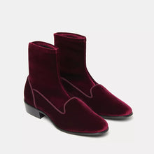 Load image into Gallery viewer, Charles Philip Velvet Ankle Boots in Burgundy Pink
