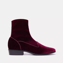 Load image into Gallery viewer, Charles Philip Velvet Ankle Boots in Burgundy Pink
