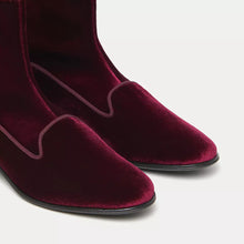 Load image into Gallery viewer, Charles Philip Velvet Ankle Boots in Burgundy Pink
