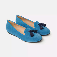 Load image into Gallery viewer, Charles Philip Elegant Light Blue Suede Tassel Moccasins
