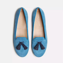 Load image into Gallery viewer, Charles Philip Elegant Light Blue Suede Tassel Moccasins
