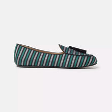 Load image into Gallery viewer, Charles Philip Elegant Striped Silk Loafers with Tassel
