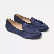 Load image into Gallery viewer, Charles Philip Silk Fabric Tassel Loafers in Erben Blue
