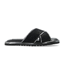 Load image into Gallery viewer, Dolce &amp; Gabbana Black Zircon-Bedecked Leather Slippers
