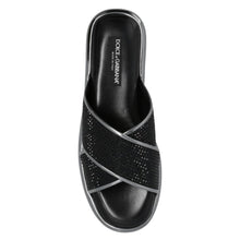 Load image into Gallery viewer, Dolce &amp; Gabbana Black Zircon-Bedecked Leather Slippers
