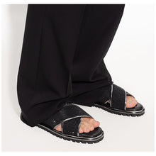 Load image into Gallery viewer, Dolce &amp; Gabbana Black Zircon-Bedecked Leather Slippers
