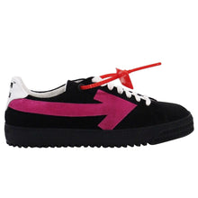 Load image into Gallery viewer, Off-White Sleek Black Suede Sneakers with Fuchsia Arrow Detail
