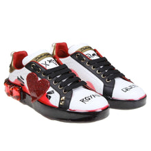 Load image into Gallery viewer, Dolce &amp; Gabbana Elegant Leather Sneakers with Rhinestone Hearts
