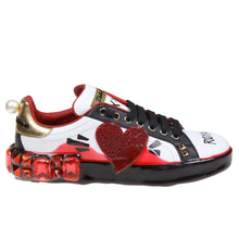 Load image into Gallery viewer, Dolce &amp; Gabbana Elegant Leather Sneakers with Rhinestone Hearts
