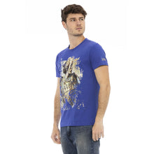 Load image into Gallery viewer, Trussardi Action Sleek Blue Cotton Tee with Unique Front Print
