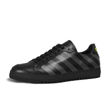 Load image into Gallery viewer, Off-White Stylish Calfskin Sneakers with Iconic Grey Stripes
