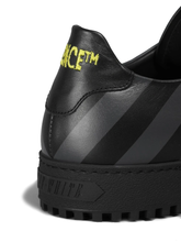 Load image into Gallery viewer, Off-White Stylish Calfskin Sneakers with Iconic Grey Stripes
