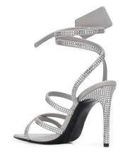 Load image into Gallery viewer, Off-White Dazzling Gray Diamond Buckle Leather Sandals
