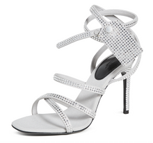 Load image into Gallery viewer, Off-White Dazzling Gray Diamond Buckle Leather Sandals
