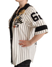 Load image into Gallery viewer, Dolce &amp; Gabbana Elegant Striped V-Neck Blouse with Charms
