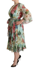 Load image into Gallery viewer, Dolce &amp; Gabbana Elegant Floral Green Midi Silk Dress
