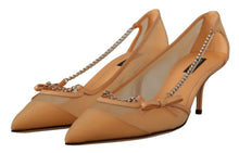 Load image into Gallery viewer, Dolce &amp; Gabbana Elegant Beige Mesh Pumps with Silver Chains
