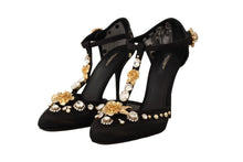 Load image into Gallery viewer, Dolce &amp; Gabbana Elegant Crystal-Embellished Mesh T-Strap Pumps
