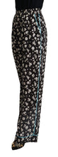 Load image into Gallery viewer, Dolce &amp; Gabbana Black Floral Mid Waist Wide Leg Pants
