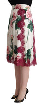 Load image into Gallery viewer, Dolce &amp; Gabbana White Rose Print High Waist Midi A-line Skirt
