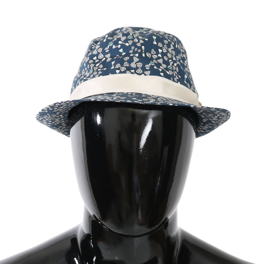 Dolce & Gabbana Elegant Bow Print Fedora Hat in Blue & White