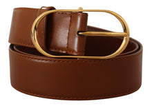 Load image into Gallery viewer, Dolce &amp; Gabbana Brown Leather Gold Metal Oval Buckle Belt
