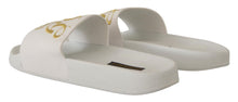 Load image into Gallery viewer, Dolce &amp; Gabbana Chic White Leather Slides with Gold Embroidery
