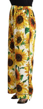 Load image into Gallery viewer, Dolce &amp; Gabbana White Sunflower Print Mid Waist Wide Leg Pants
