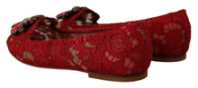 Load image into Gallery viewer, Dolce &amp; Gabbana Radiant Red Lace Ballet Flats with Crystal Buckle
